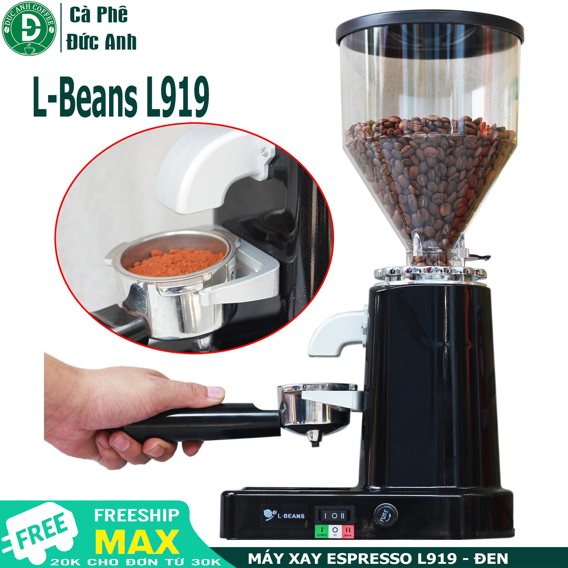 Máy Xay Cà Phê chuyên nghiệp dành cho quán - chuyên xay pha máy chuẩn espresso - L-BEANS 919 - có chức năng tự động - ngoài xay pha máy còn điều chỉnh xay cho pha phin - DUC ANH COFFEEE