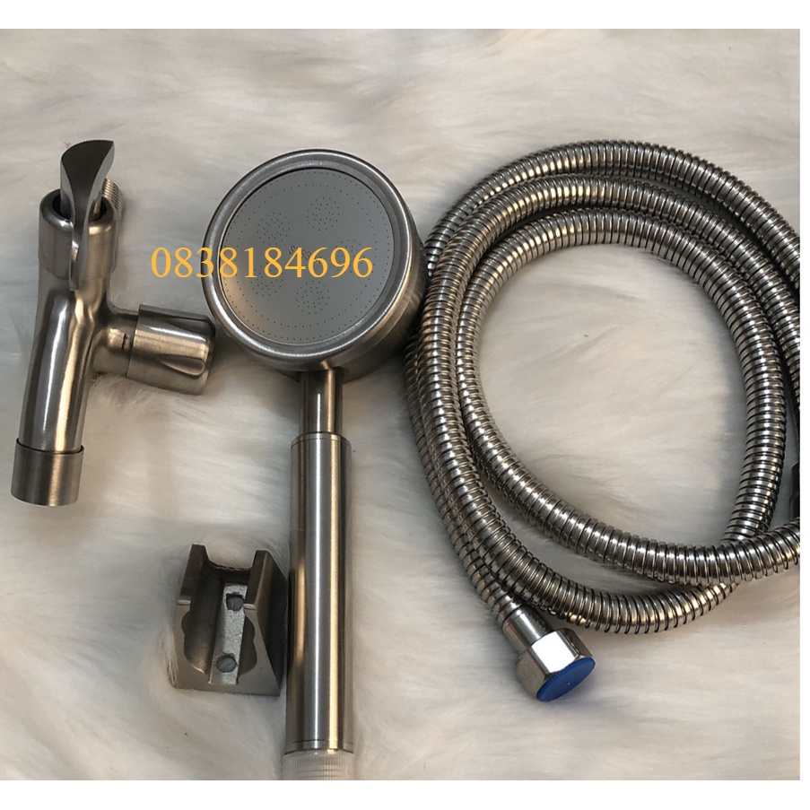 Bộ củ sen và tay sen tắm lạnh inox 304, củ sen inox 304 lạnh, tay sen tăng áp inox 304, dây sen inox 304, cài inox 304
