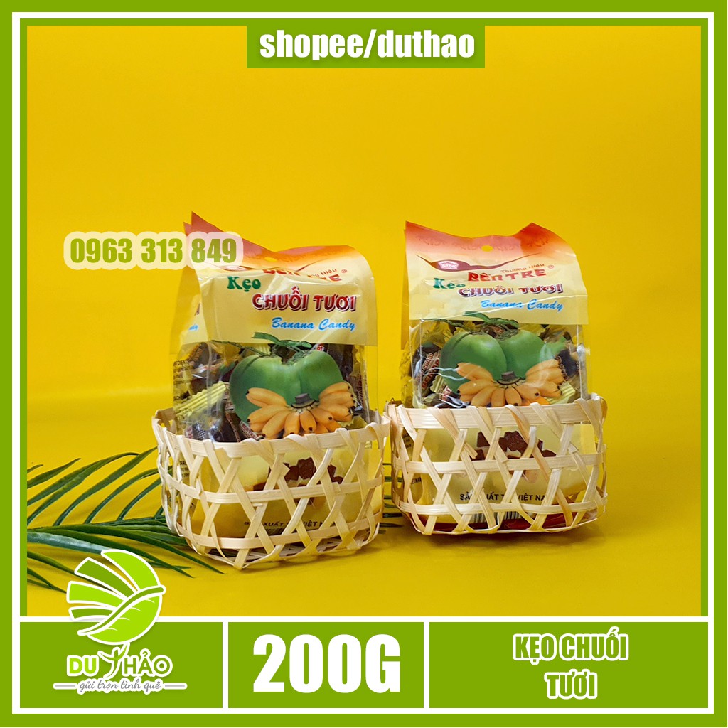 Kẹo chuối tươi Bến Tre dẻo thơm đậm đà vị chuối xiêm thơm ngon thương hiệu Hai Tỏ 200g