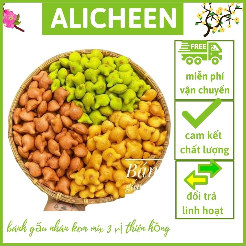 [FREESHIP+QUÀ] Bánh Gấu Nhân Kem Mix 3 Vị Thiên Hồng ALICHEEN Phù Hợp Ăn Vặt, Quà Tặng, Tặng Kèm Quà