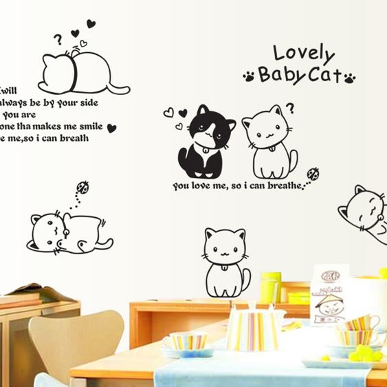 Decal dán tường Lovely baby cat - tranh dán tường cho bé giấy dán tường những chú mèo đáng yêu cho bé