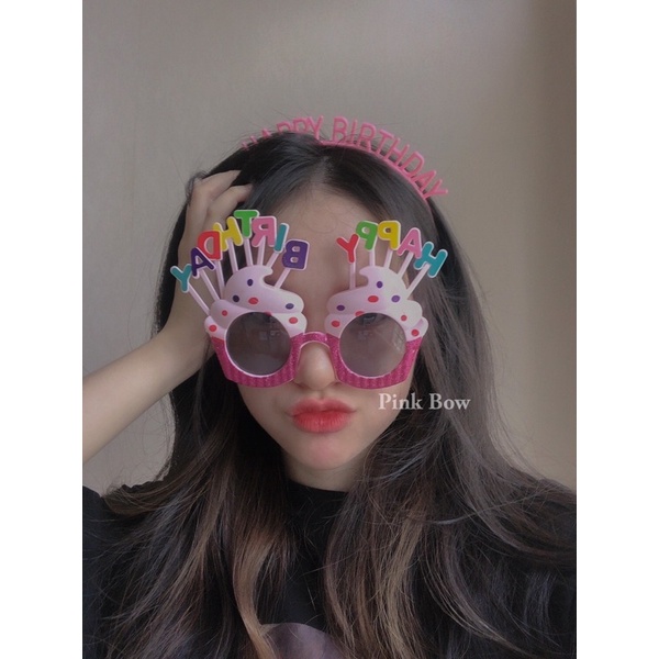 Mắt kính sinh nhật in chữ Happy birthday đủ màu bằng nhựa