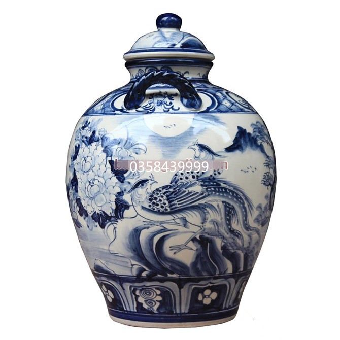 Bình ngâm rượu sứ Bát Tràng chim trĩ hoa phù dung 30L
