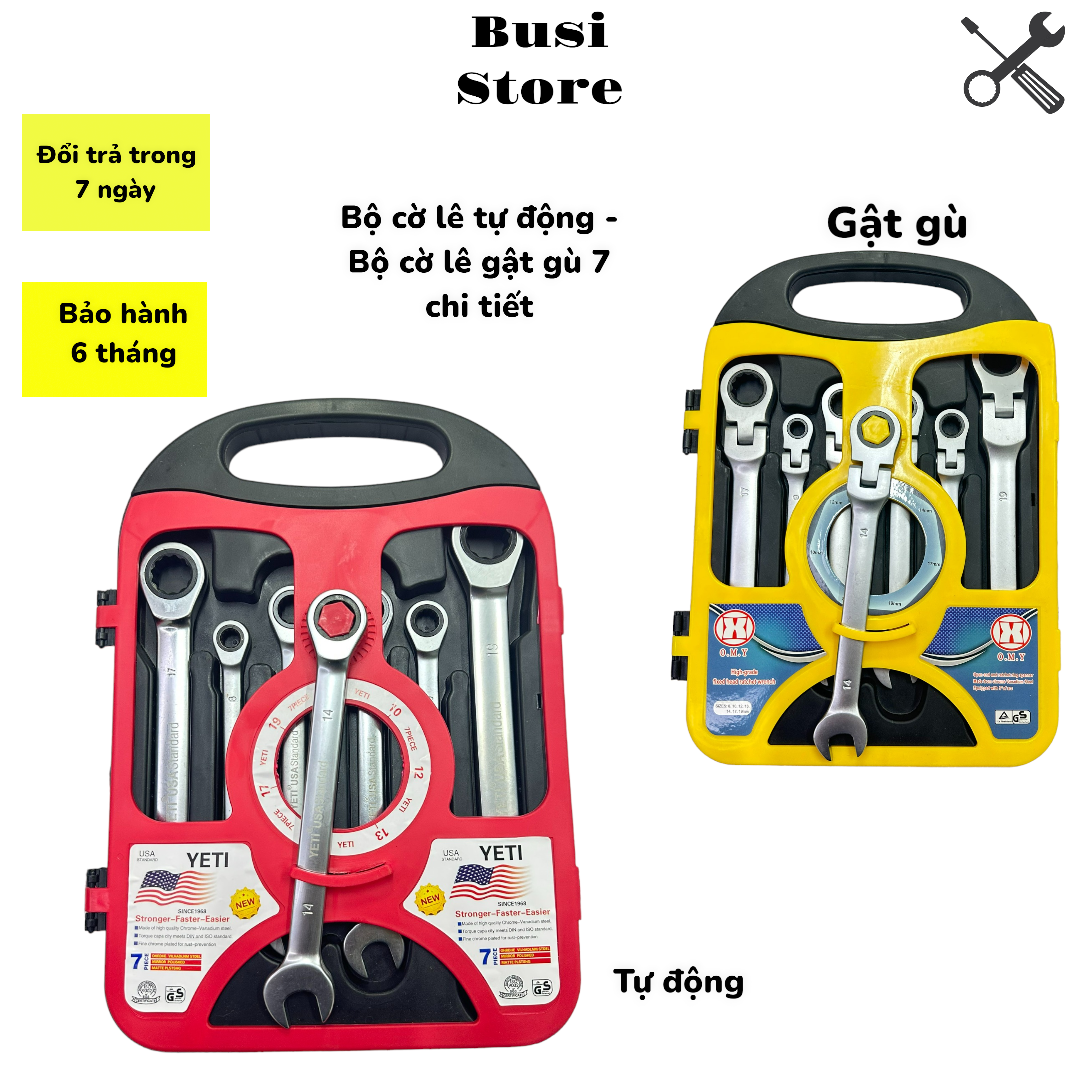 Bộ cờ lê vòng miệng tự động , Bộ cờ lê gật gù 7 chi tiết 8 - 19mm cao cấp - Bảo hành 6 tháng