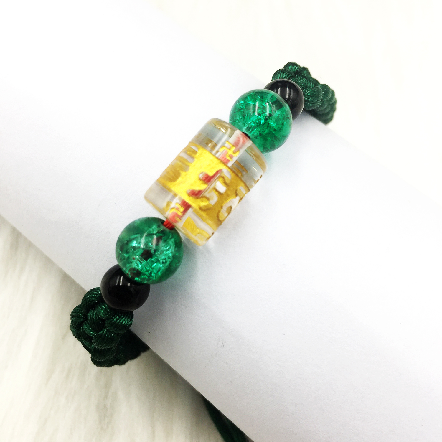 Vòng tay dây tim may mắn lu vàng chữ vạn Bình An V152