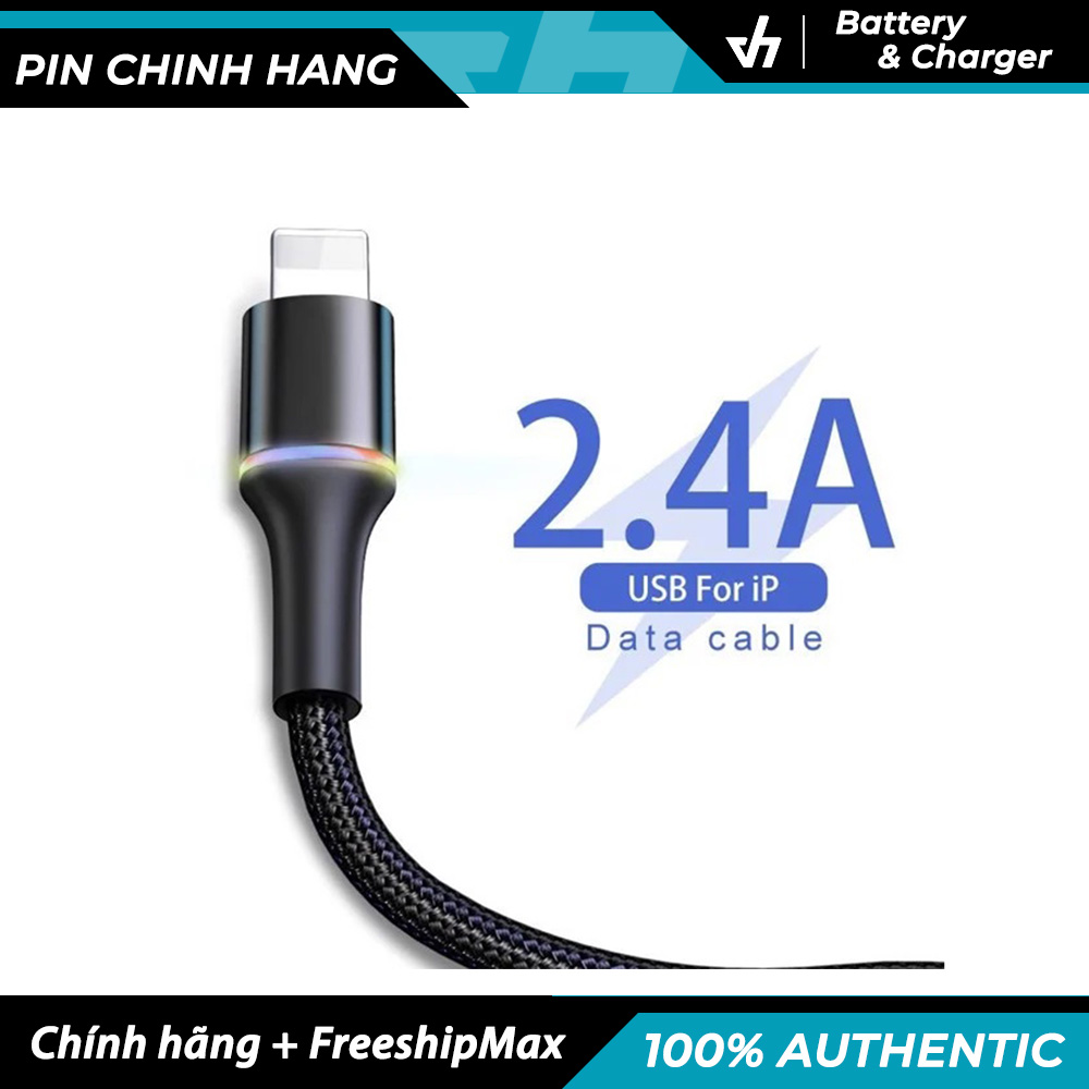 Cáp sạc iphone siêu bền halo lightning baseus 2.4a dài 1m có đèn - lv551