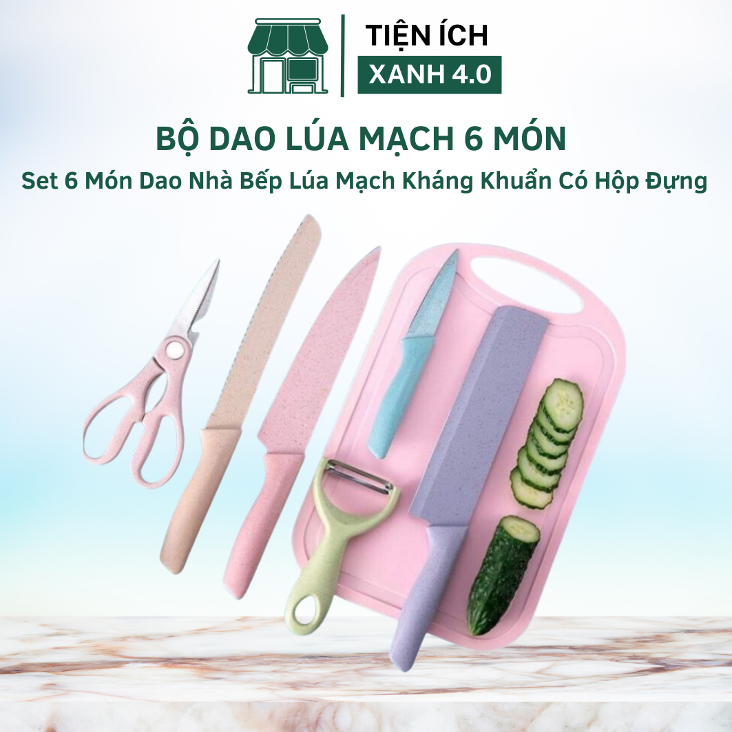 Bộ dao kéo nhà bếp, bộ dao kéo lúa mạch 6 món tiện dụng siêu sắc, siêu bén, kháng khuẩn, có kèm hộp đựng cao cấp