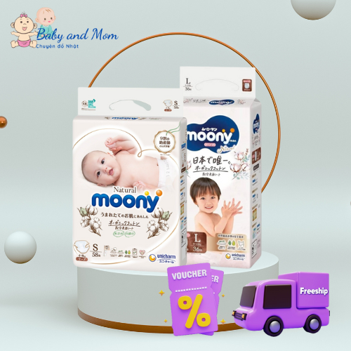 [Quà 60K](Voucher đến 20k)(VCTL 45k) Combo 2 BỊCH Bỉm Tã MOONY NATURAL quần dán đủ size NB63/S58/M46/L38/L36/XL32