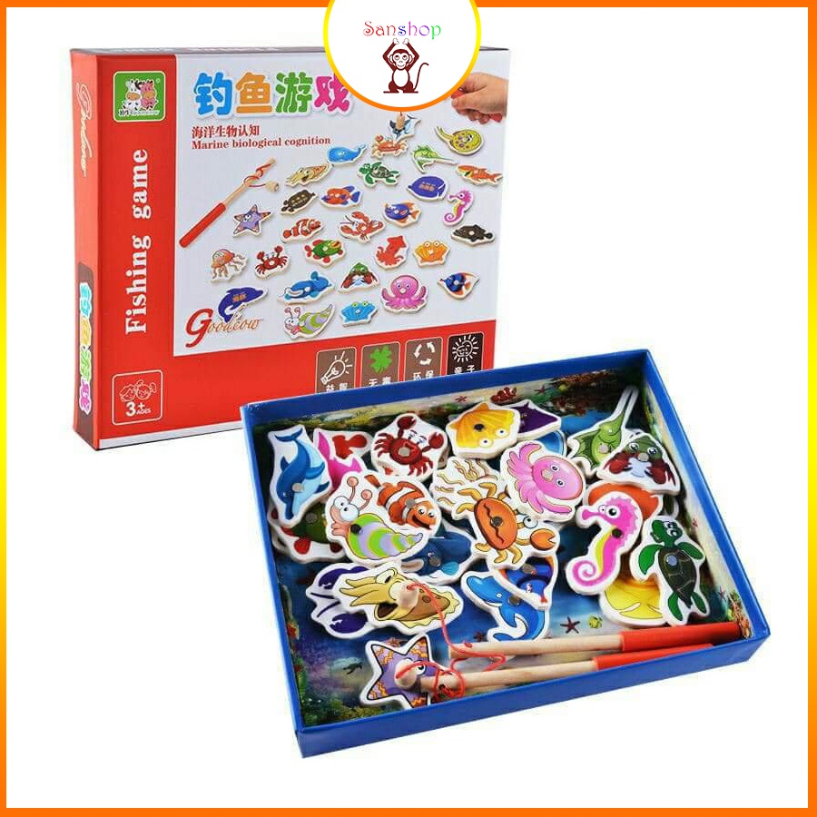 Bộ câu cá bằng gỗ có nam châm hàng đep - 32 con