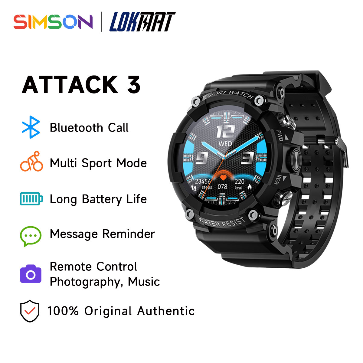 LOKMAT ATTACK 3 Sports Smartwatch Waterproof support Bluetooth Calling