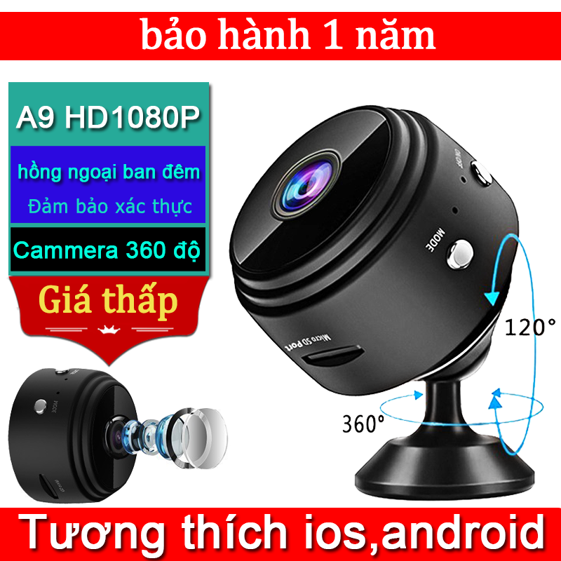 Camera mini kết nối điện thoại wifi A9 HD 1080P, Cammera 360 độ kết nối đt mini,Camera giấu kín mini siêu nhỏ rẻ,có nam châm hỗ trợ tầm nhìn ban đêm