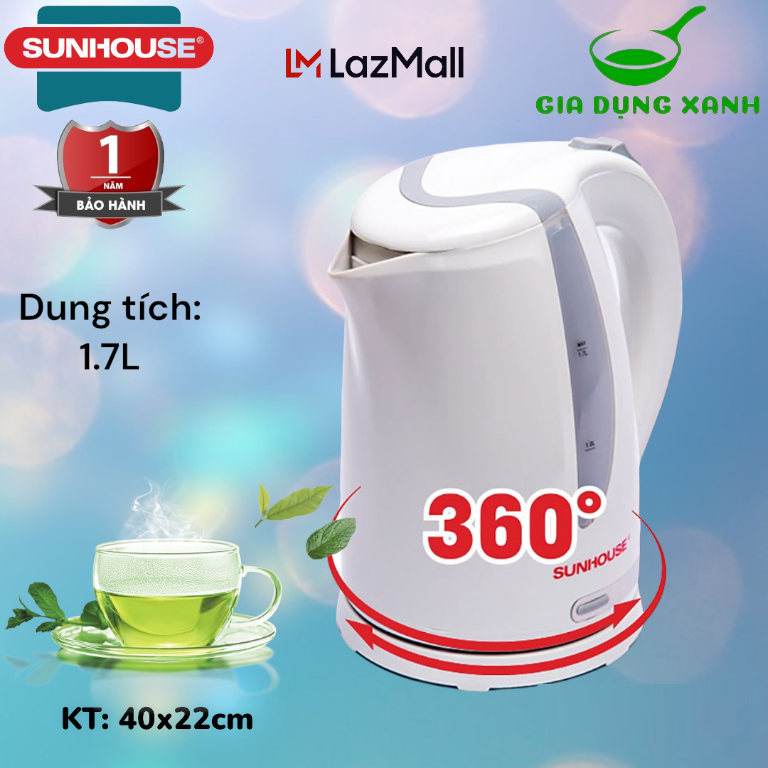 Âm đun nước siêu tốc sunhouse shd1300 dung tích 1.7 lít bảo hành 12 tháng toàn quốc