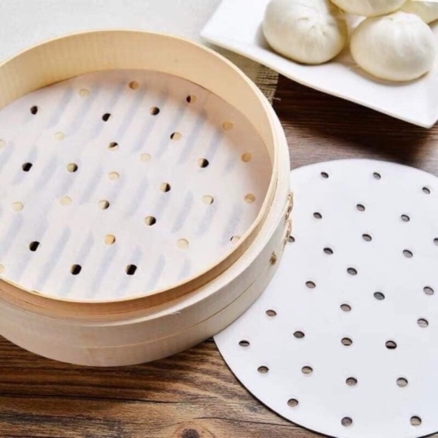 Giấy nến tròn đục lỗ loại 100 tờ cho nồi chiên không dầu giấy nến nướng hấp bánh size 22cm