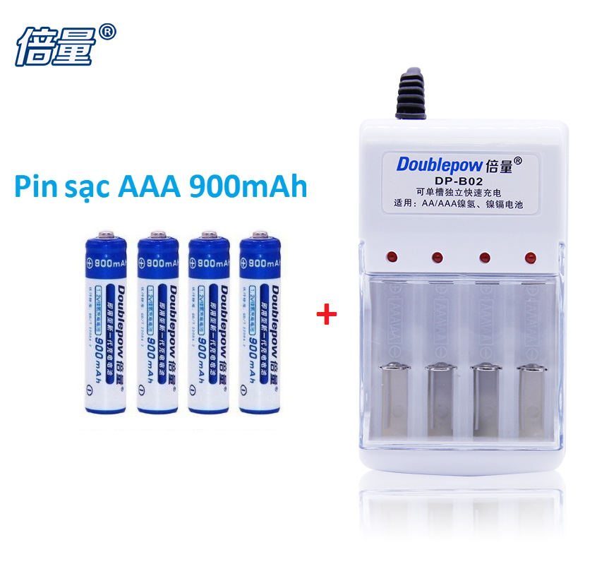 Combo bộ sạc pin đa năng DP-B02 tặng 4 pin tiểu sạc  AAA 900mAh