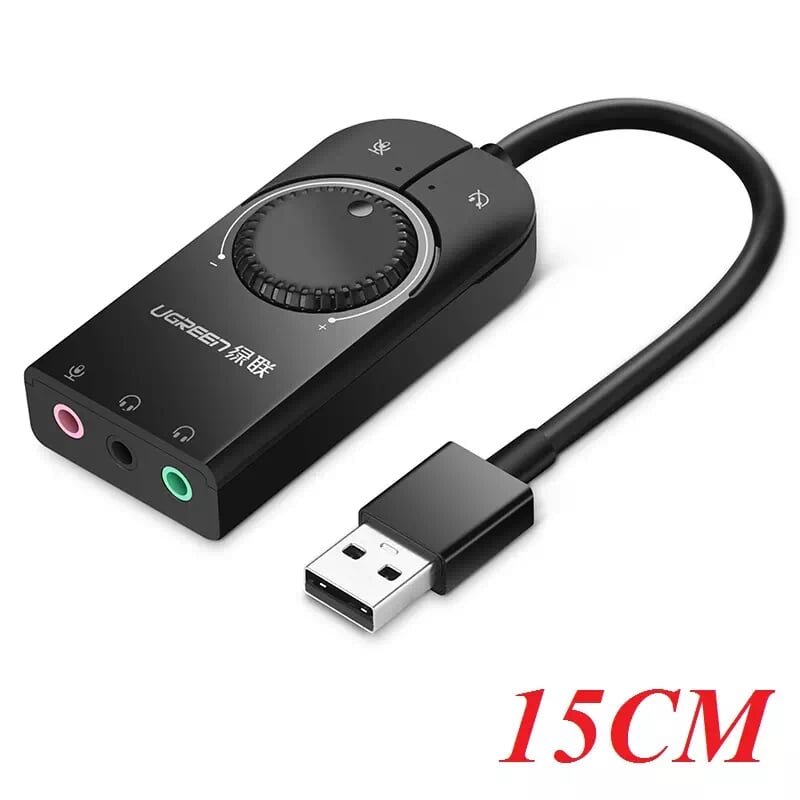 Ugreen 40964 15cm màu đen bộ chuyển usb 2.0 sang loa + mic chuẩn 3.5mm có điều khiển cm129