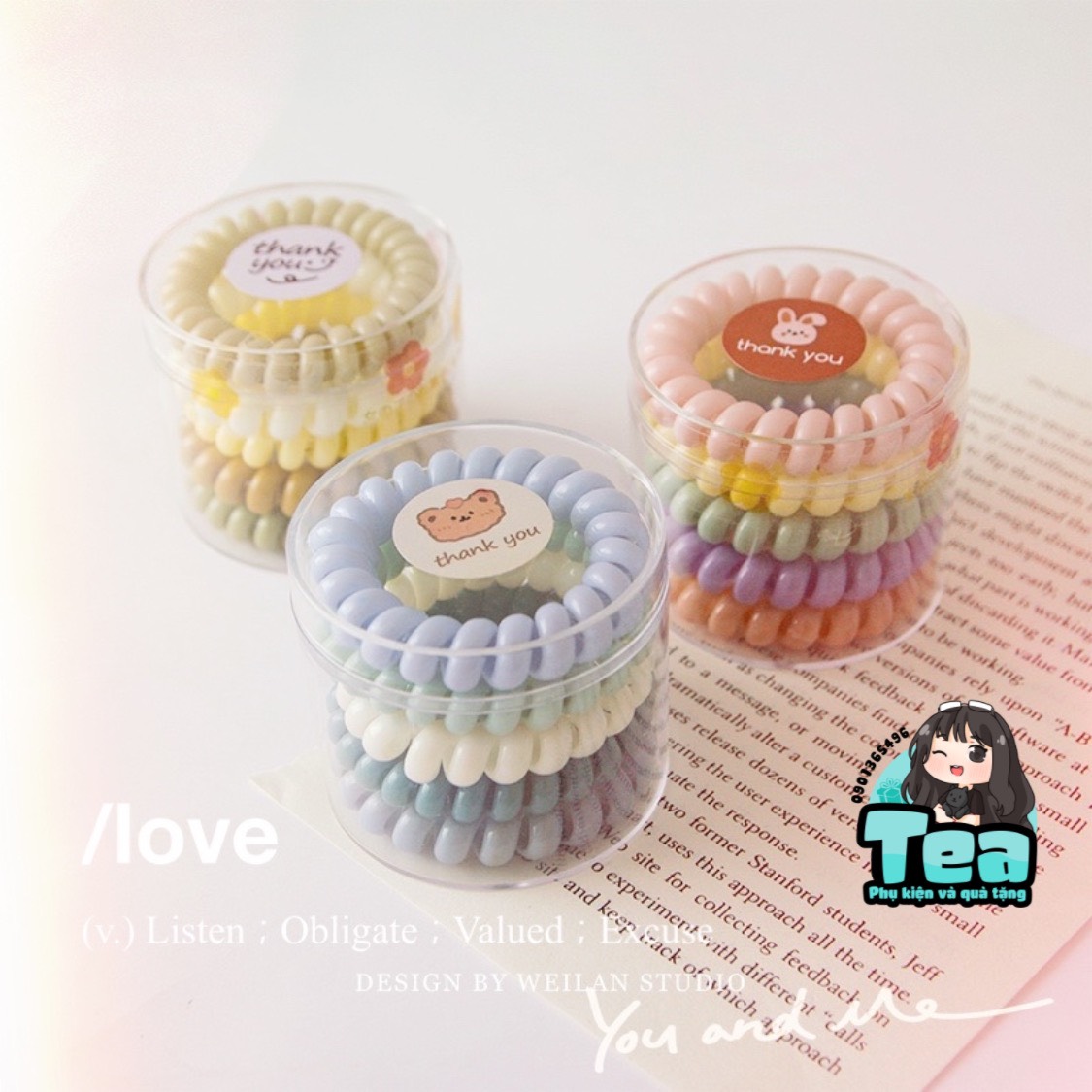 Set 5 dây cột tóc lò xo màu pastel