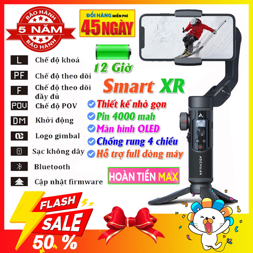 Gậy quay phim chống rung điện thoại gimbal smart xr Tay cầm chống rung tự động cân chỉnh chuyển cảnh mượt mà xoay 360 độ Gymbal tốt hơn dji osmo 5 smooth 4 dji osmo mobile 6 dji osmo 6 zhiyun smooth 4. Kèm gậy quay vlog