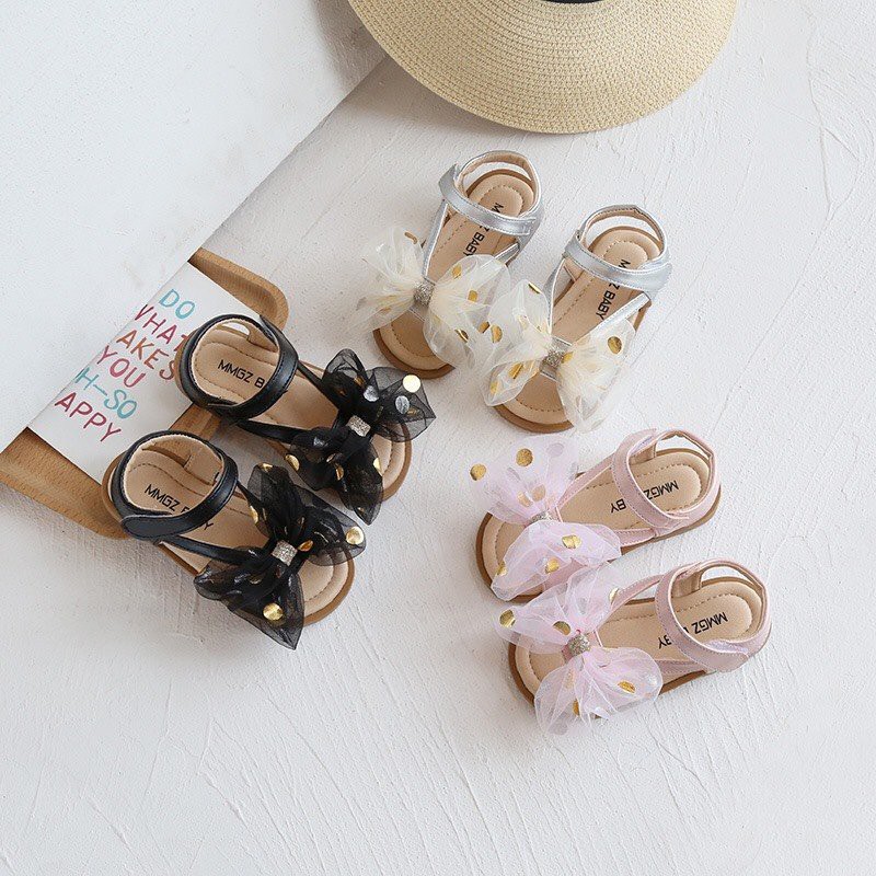 Sandal -dép nơ bèo chấm bi lưới, đế dẻo cho bé gái mã mới V563