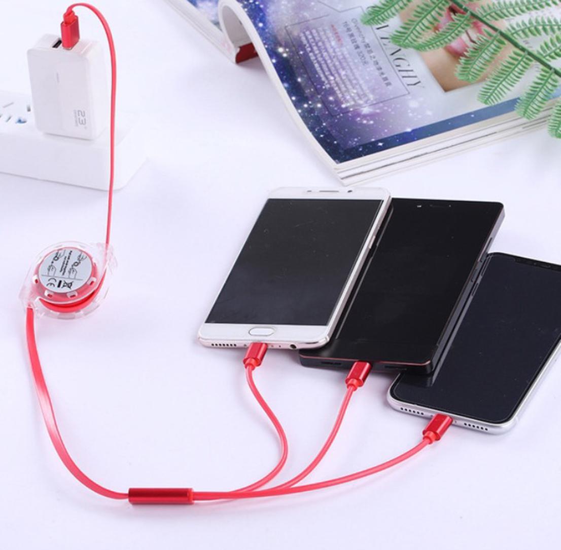 Sạc Dây Rút 3 Đầu Ra- DÂY SẠC RÚT ĐA NĂNG 3 TRONG 1, ĐẦU SẠC TYPE-C, ĐẦU SẠC IPHONE, ĐẦU SẠC MICRO USB. CHẤT LIỆU NHỰA DẺO TPE SIÊU BỀN
