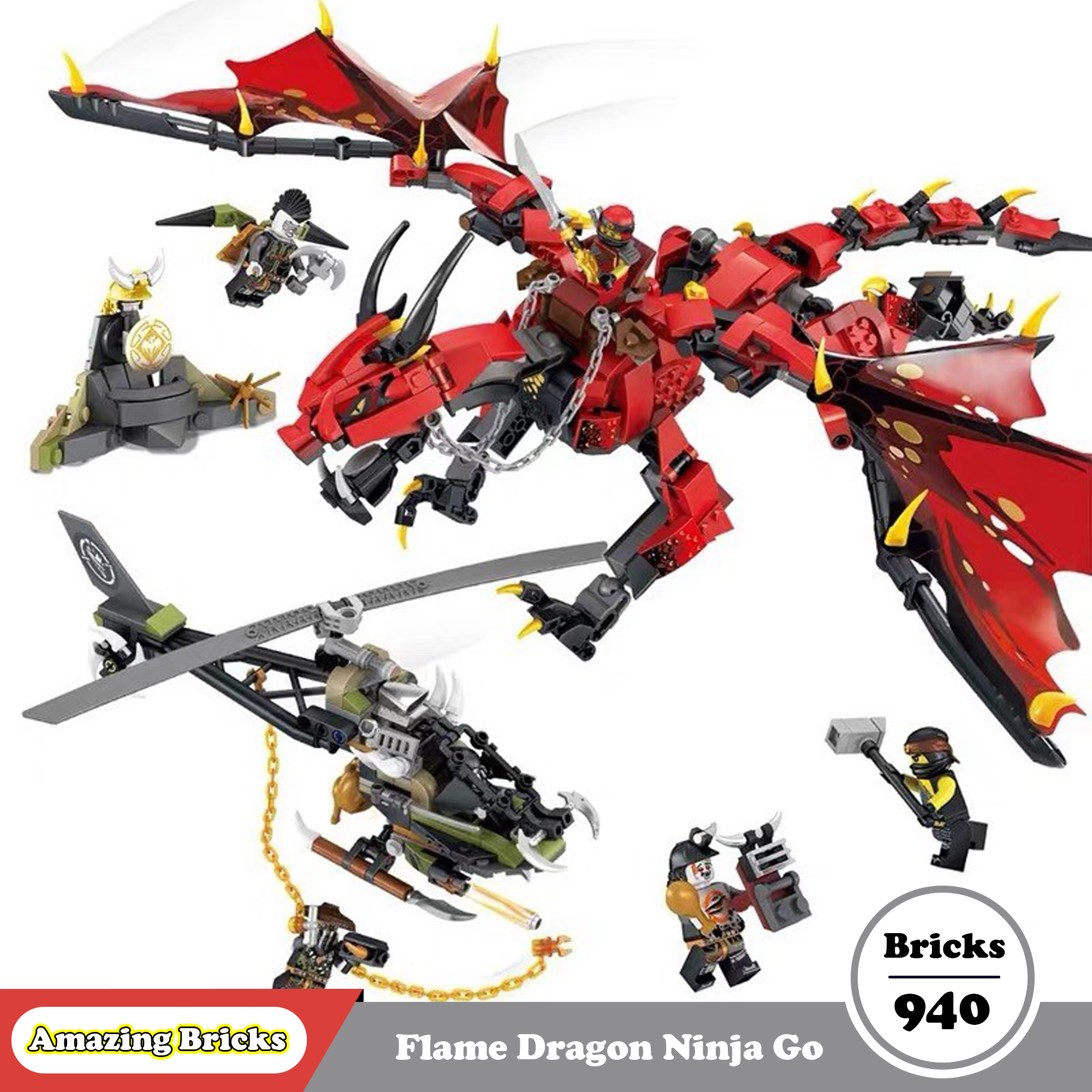 Đồ chơi Lego Ninja Go - Lắp ráp Rồng Lửa - Xếp hình mô hình thông minh - Bella 44003 Flame Dragon - Đồ chơi trí tuệ