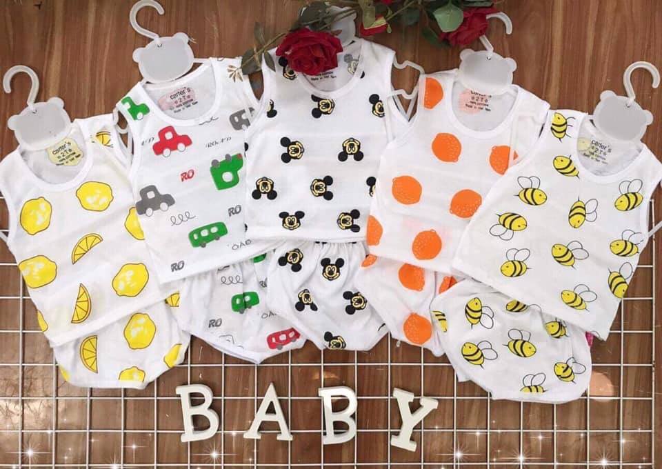 Quần áo trẻ em: Set 5 bộ quần chip áo sát nách ô tô cotton 2 chiều cho bé 3-15kg