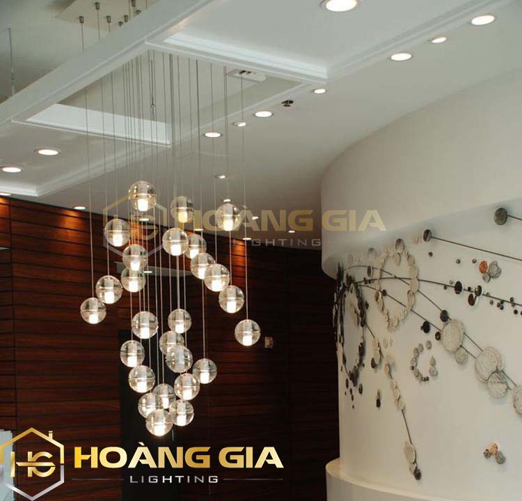 Đèn thả - Đèn thông tầng - Bộ 3 Đèn thả thông tầng pha lê giọt nước thủy tinh - Tặng kèm đế chung tròn - Tặng kèm bóng LED - Bảo hành 12 tháng