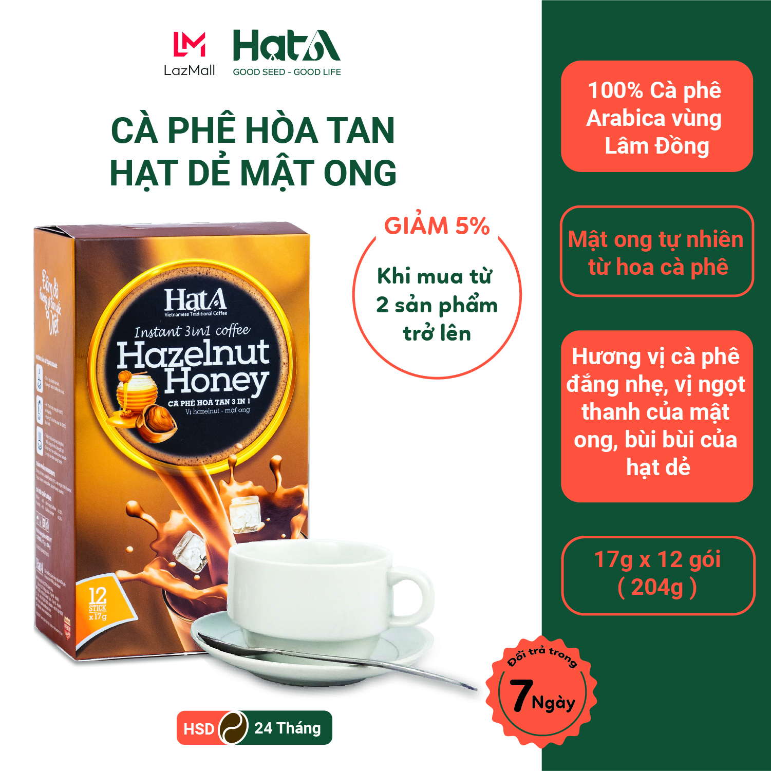 Cà Phê Hòa Tan 3 In 1 Hạt A Cafe Vị Hạt Dẻ Mật Ong Thơm Ngon Béo Ngậy 204g/ 12 gói