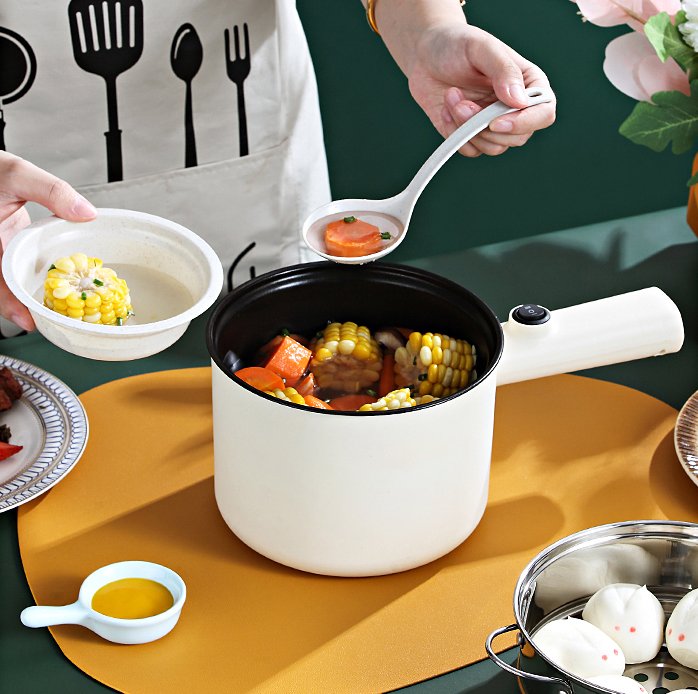 Nồi lẩu mini tay cầm dài 2 nấc nhiệt, nồi lẩu mini chống dính, ca mì 2 nấc nhiệt mẫu mới tặng kèm giá hấp inox