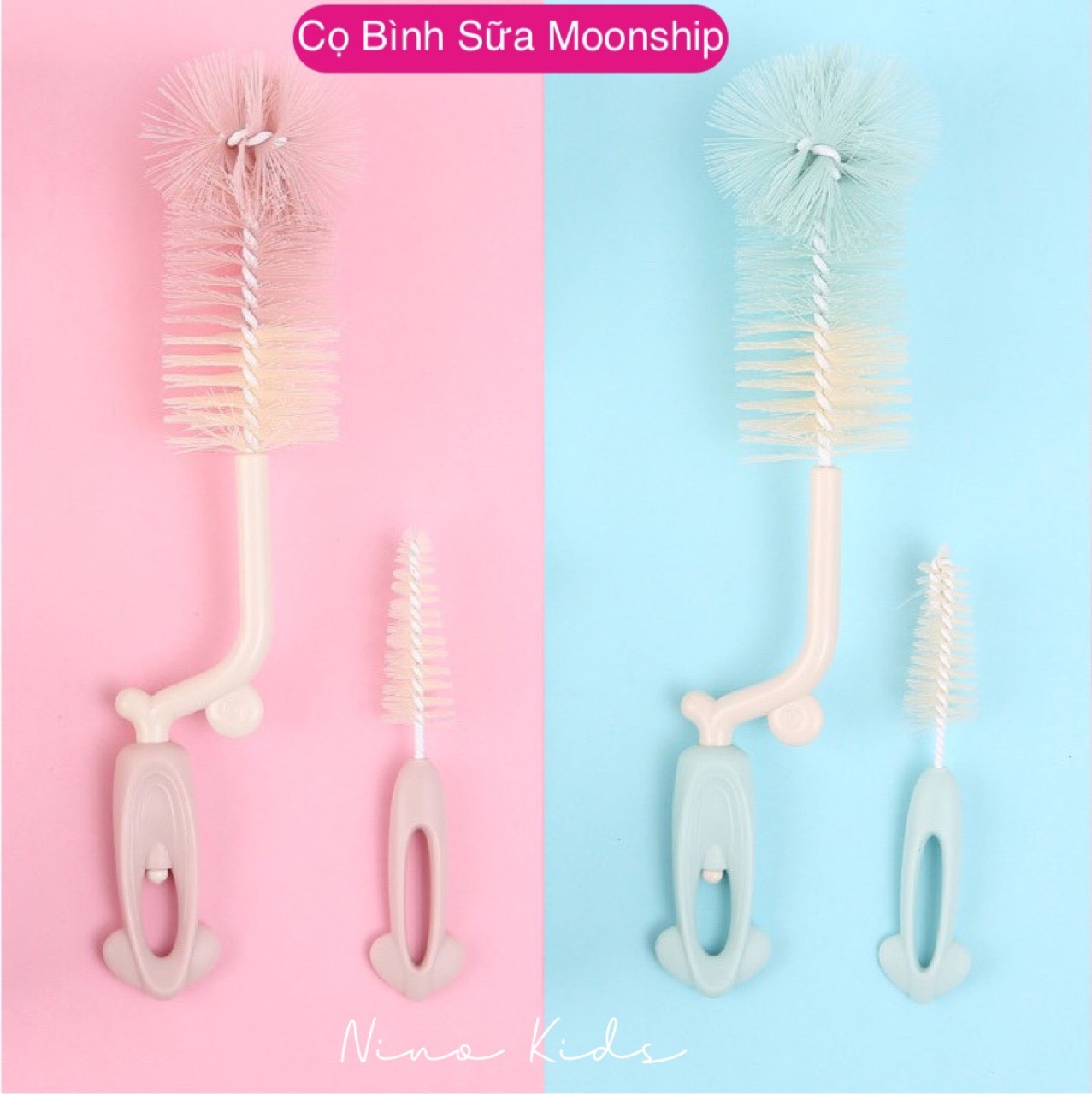 [HCM]Bộ Cọ Rữa Bình Sữa MOONSHIP Xoay 360 Độ Rữa Bình Núm Không Bám Bọt Siêu Sạch Cho Bé