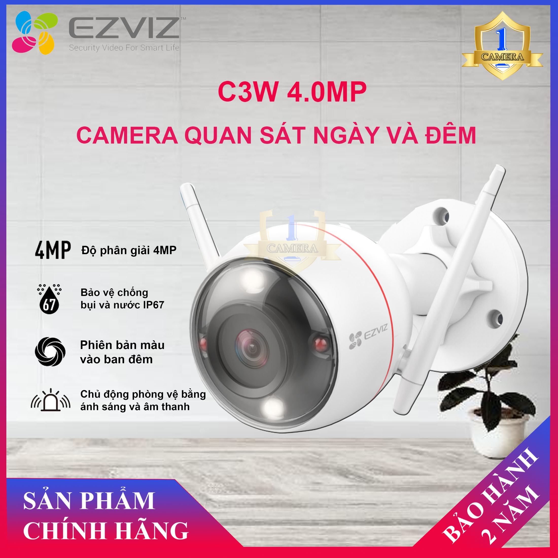 [HCM][CHÍNH HÃNG]Camera Wifi EZVIZ C3W Pro 4.0MP CS-C3W-A0-3H4WFRL Smart Home Camera (Màu Sắc 24/7 Nhận Diện Người AI Báo Động Đàm Thoại 2 Chiều) - Camera Số 1