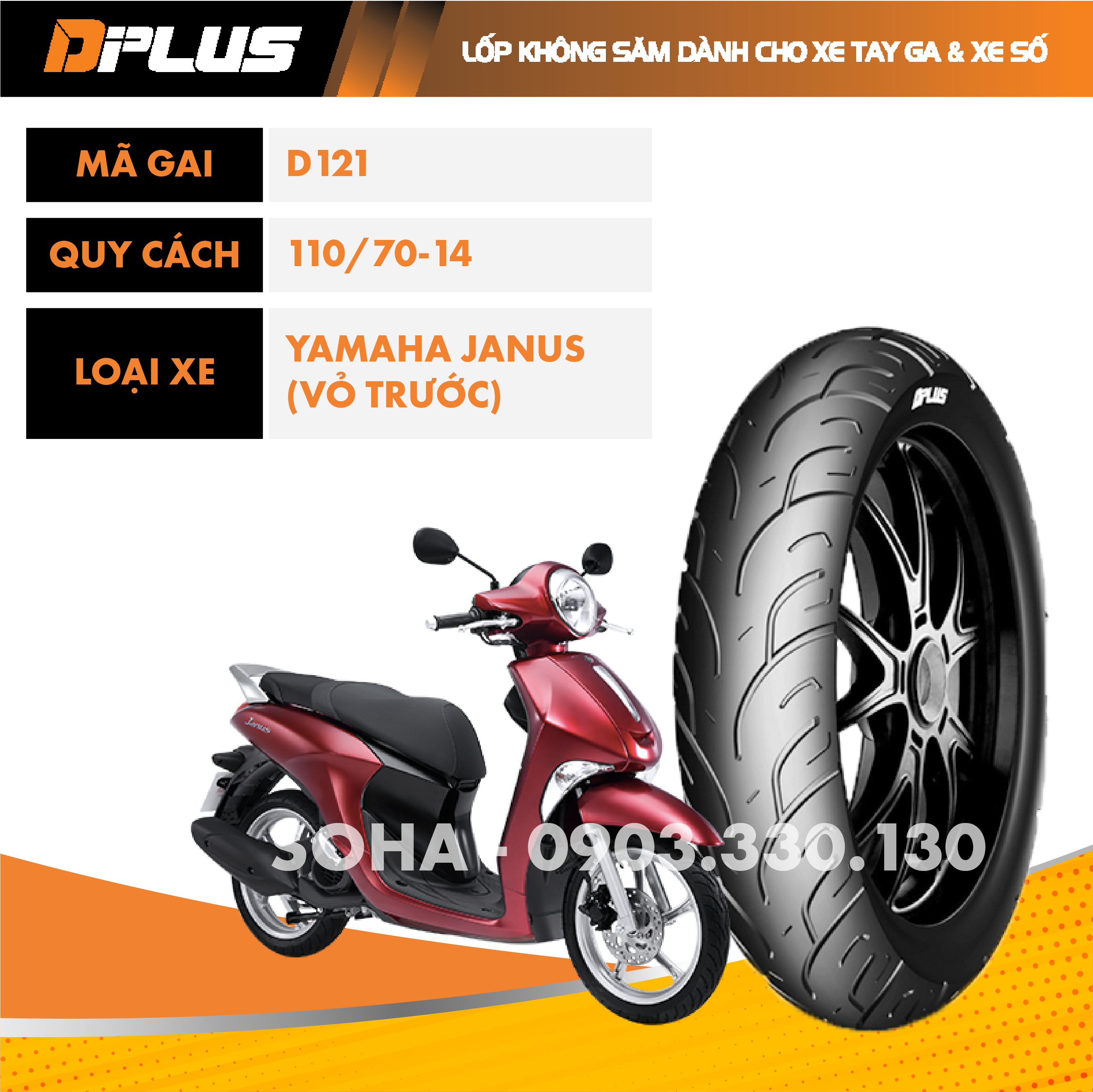 Lốp TRƯỚC JANUS 110/70-14 TL DLPUS