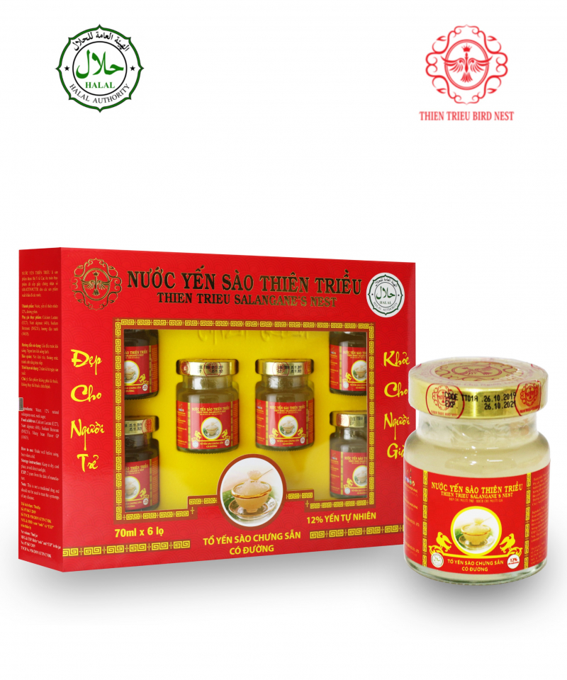 Yến sào cao cấp Thiên Triều có đường 12% (Hộp 6 lọ 70ml)