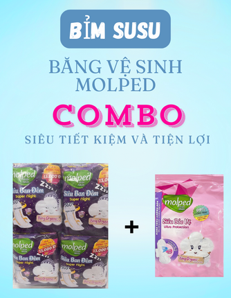 Combo băng vệ sinh Molped ban đêm 8 gói + tặng 8 miếng bvs siêu mỏng cánh