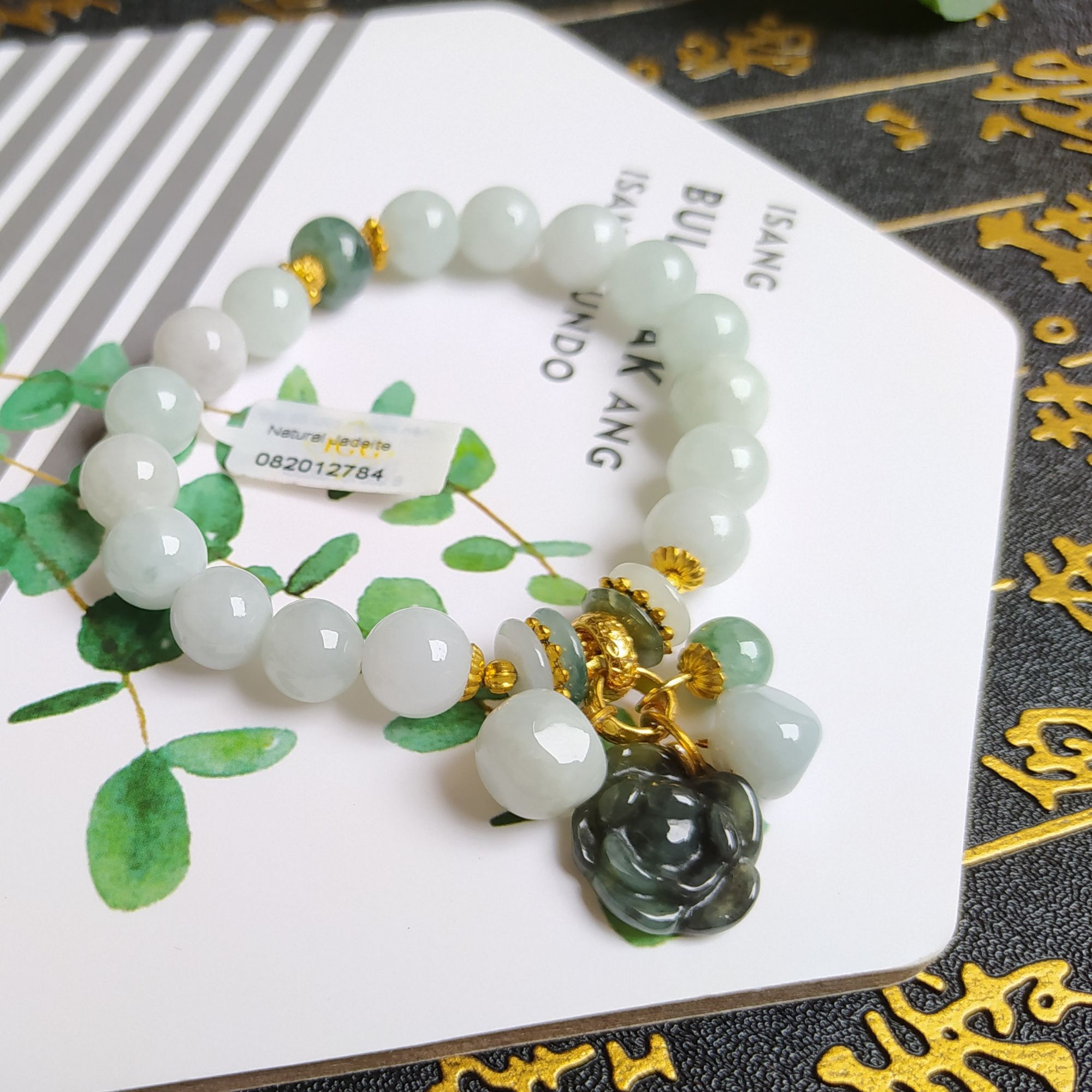 Lắc Tay Cẩm Thạch Charm Hoa Mẫu Đơn Lục Nhạt Lục Xám 9.5 Mm Kèm Chứng Thư Kiểm Định - Mẫu Thiết Kế Riêng Phiên Bản Giới Hạn - ImCare Trang Sức Đá Quý Kèm Kiểm Định