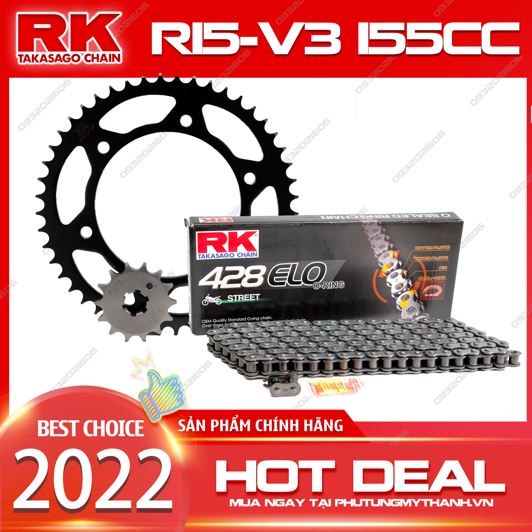 Nhông sên dĩa RK xe Yamaha R15 V3 phốt cao su chính hãng