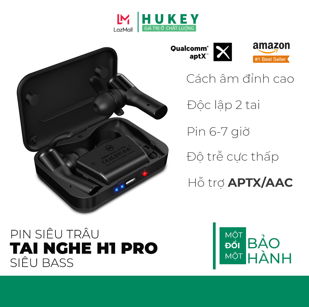 Tai nghe bluetooth không dây truewireless HUKEY H1 PRO - siêu bass- Chip qualcomm APTX- đối thủ SABBAT ULTRA Funcl Aukey QCY Haylou