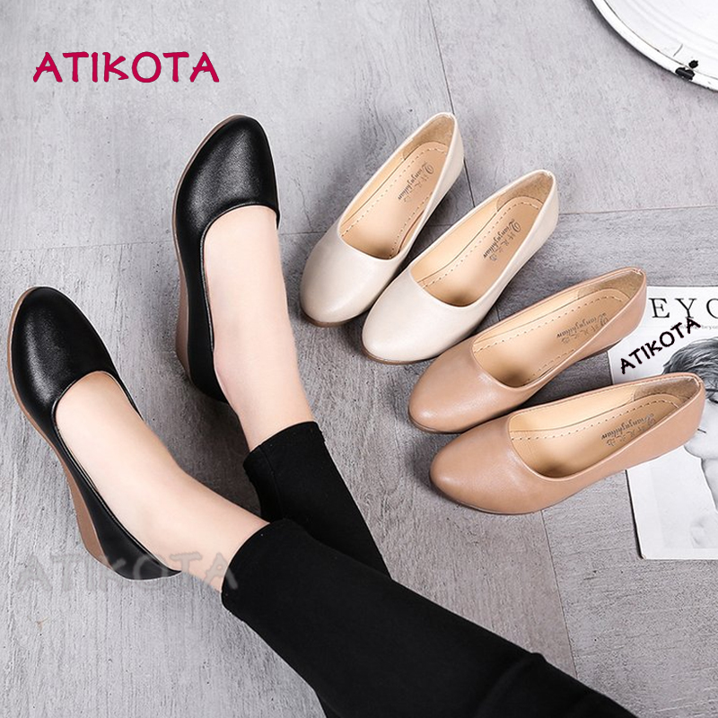Atikota phụ nữ đóng cửa mũi nêm nhọn đế mềm giày dẹt giày đơn