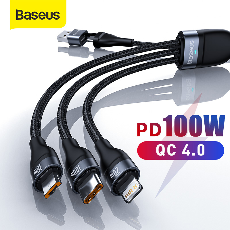 Baseus Cáp sạc nhanh 3 trong 1 Cáp sạc đa năng PD 100W cho iPhone 13 12 Pro Sạc tối đa PD với Cáp dữ liệu bện bằng dây cáp Lightning / USB C / Micro Port Nylon