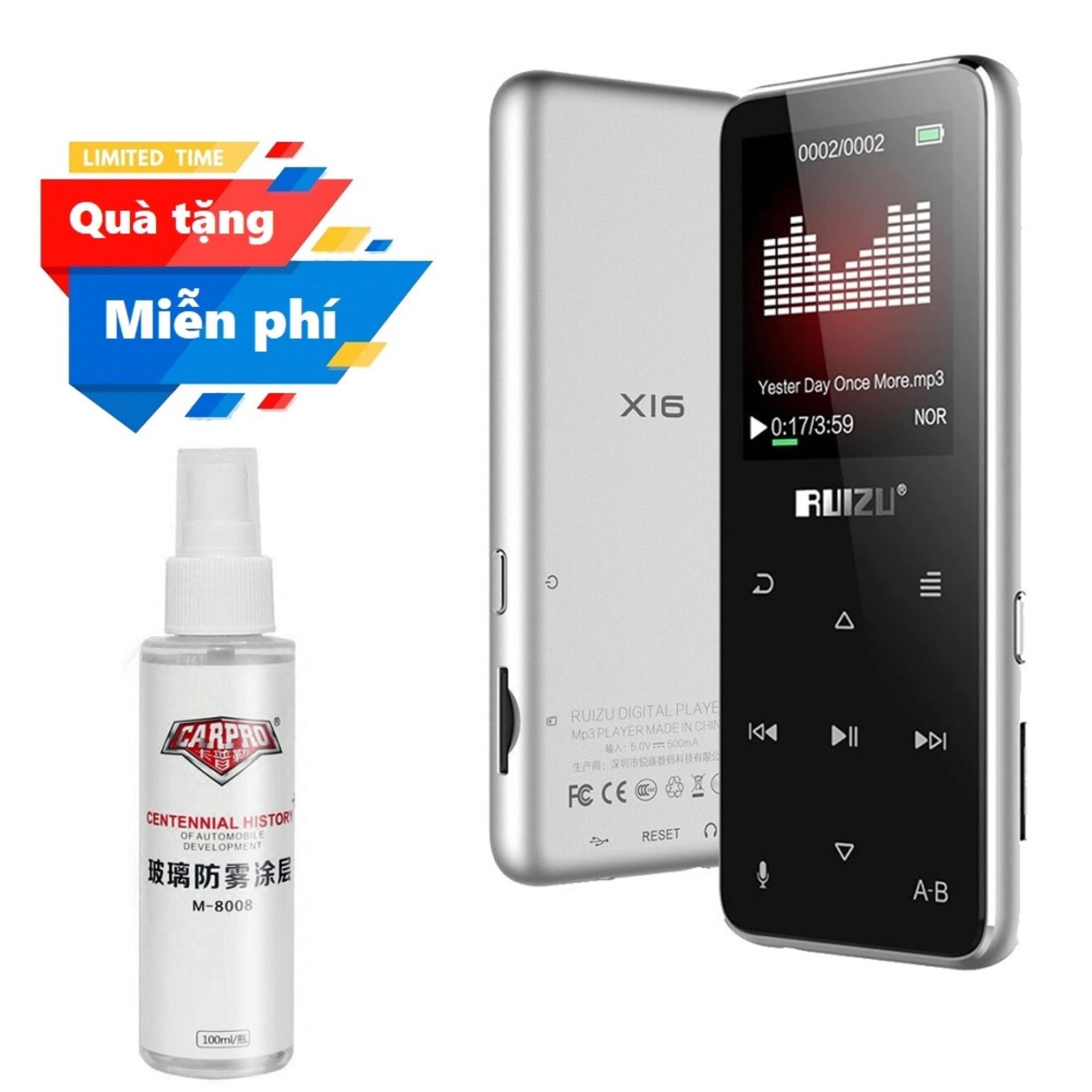 Máy nghe nhạc MP3 Bluetooth Ruizu X16 - MP3 Lossless music player Ruizu X16 Tặng kèm Bình xịt Nano chống nước cho gương kính