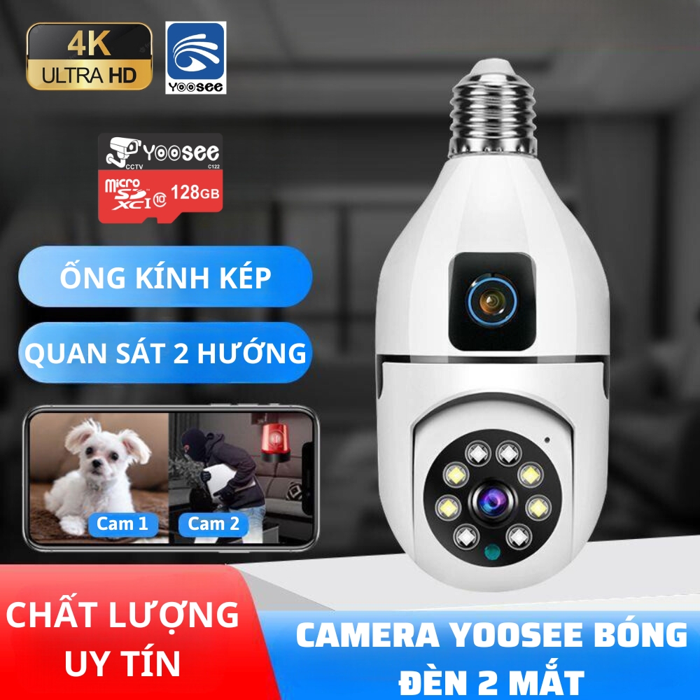 Camera Yoosee wifi đui bóng đèn 2 mắt quan sát đàm thoại 2 chiều có màu ban đêm