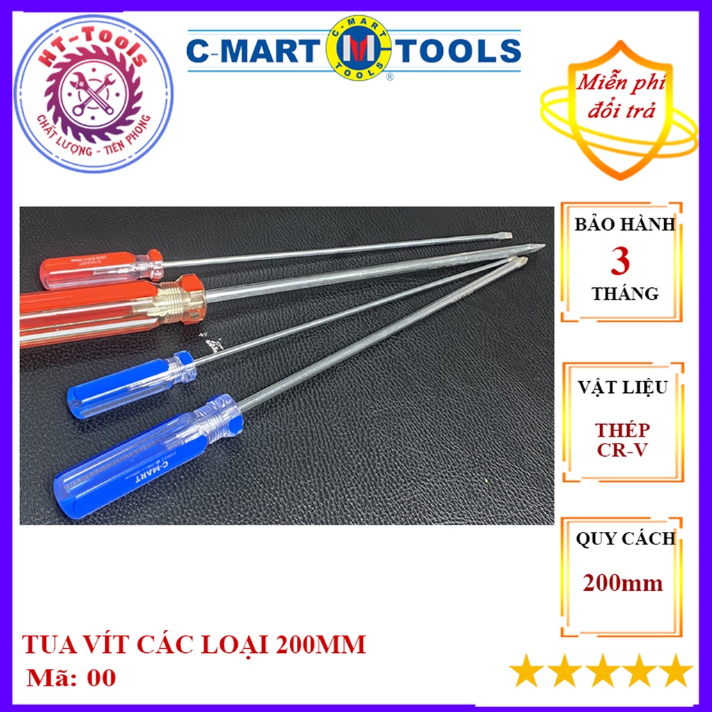 Tua vít dài 200mm, tô vít 4 cạnh 2 cạnh bằng thép cr-v có từ tính c0032