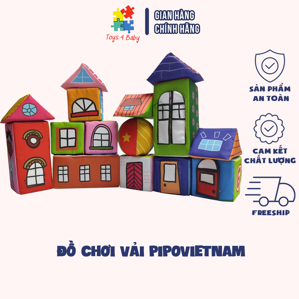 Bộ xếp hình cho bé - Đồ chơi xếp hình vải "Bộ Khối Hình Diệu Kỳ PiPo Soft Blocks"