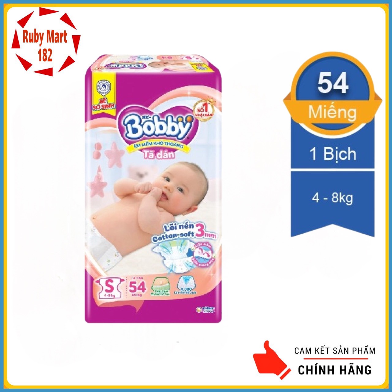 Bỉm - tã dán bobby size s 54 miếng