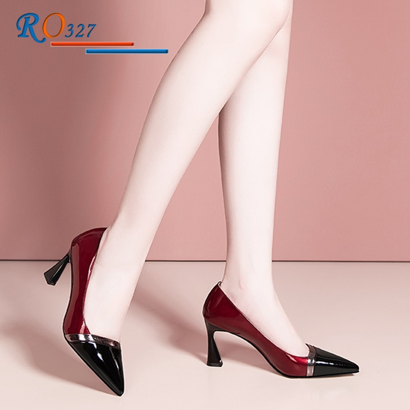 Giày cao gót nữ 7cm đế vuông hàng hiệu Rosata phối màu sành điệu RO327