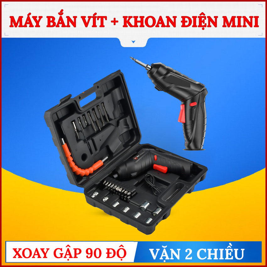 Máy bắn vít mini 2 chiều, máy khoan cầm tay mini không dây pin sạc 1800mah tiện dụng carzone