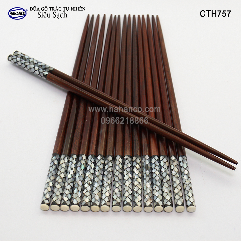 Đũa gỗ Trắc siêu sạch (Hộp 10 Đôi tròn) Gỗ trắc khảm trai - CTH757 - Mua một lần dùng cả đời - Chopstick of HAHANCO