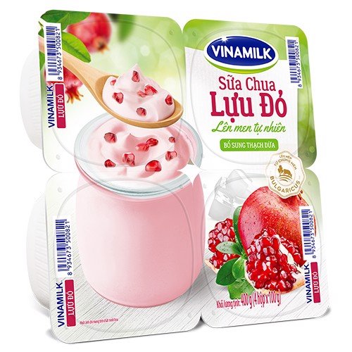 Sữa chua ăn vinamilk lựu đỏ - vỉ 4 hộp x 100g