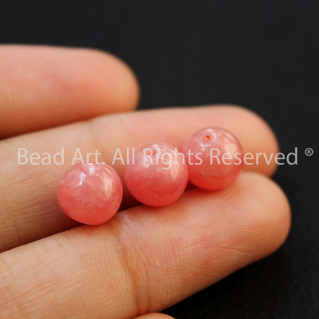 [1 Hạt] 7.5-8MM Đá Đào Hoa Tự Nhiên Màu Hồng (Rhodochrosite) Loại AA, Đá Phối Vòng Tay Phong Thuỷ, Chuỗi Hạt, Mệnh Hoả, Thổ - Bead Art