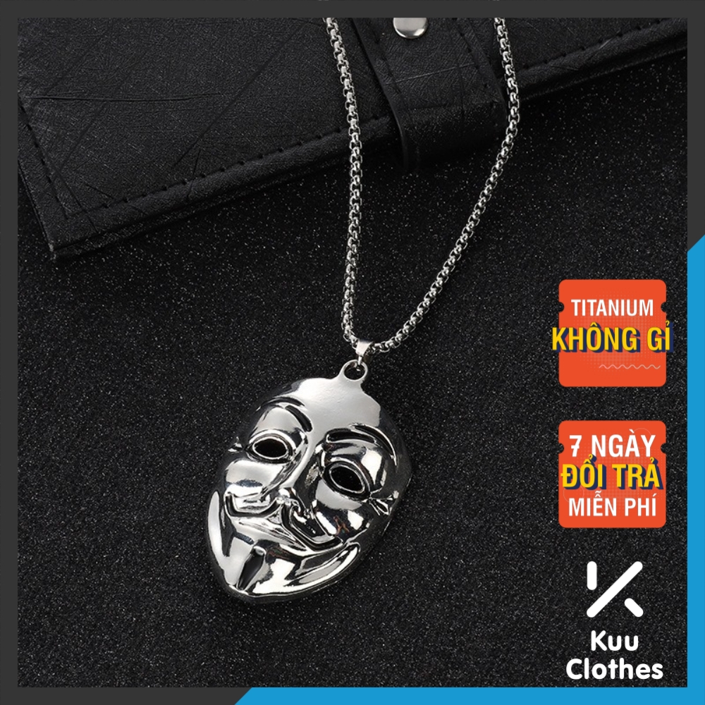Dây Chuyền Nam Mặt Nạ Anonymous Kuu Clothes Màu Bạc - Mặt Vòng Cổ Mặt Nạ Hacker Thép Titan Không Gỉ