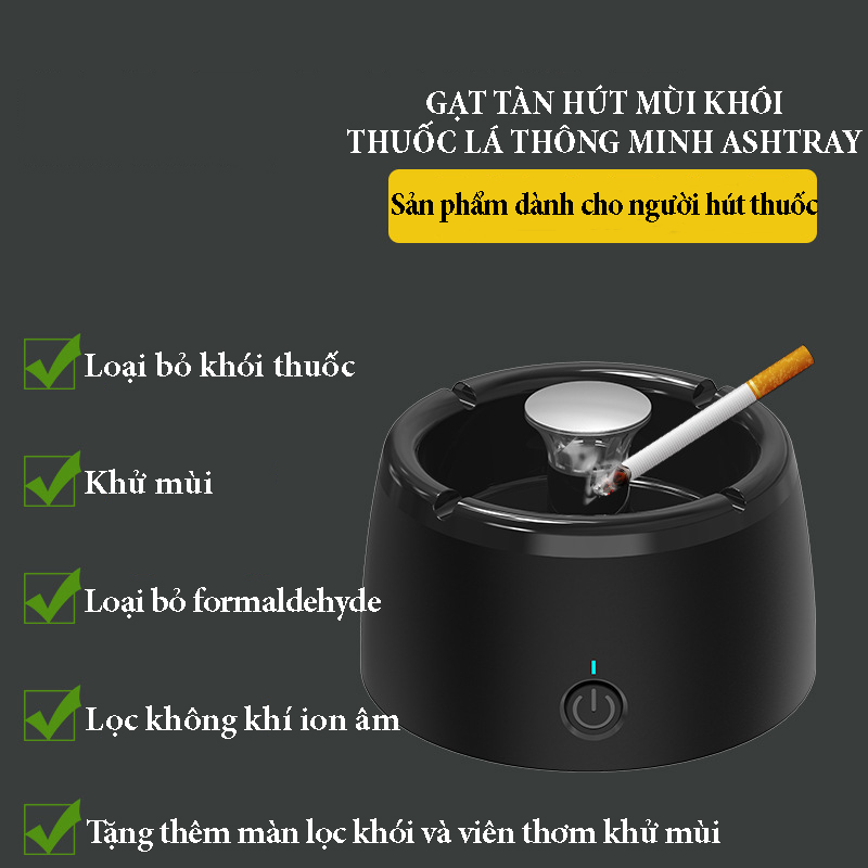  Gạt tàn hút mùi khói thuốc la thông minh Ashtray pin sạc dung lượng 2000mA chức năng lọc không khí ngăn ngừa loại bỏ khói thuốc 